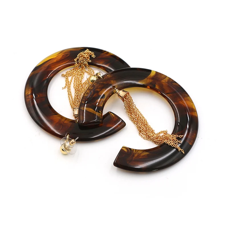 C Shape Acetate With Tassel Chain Earrings